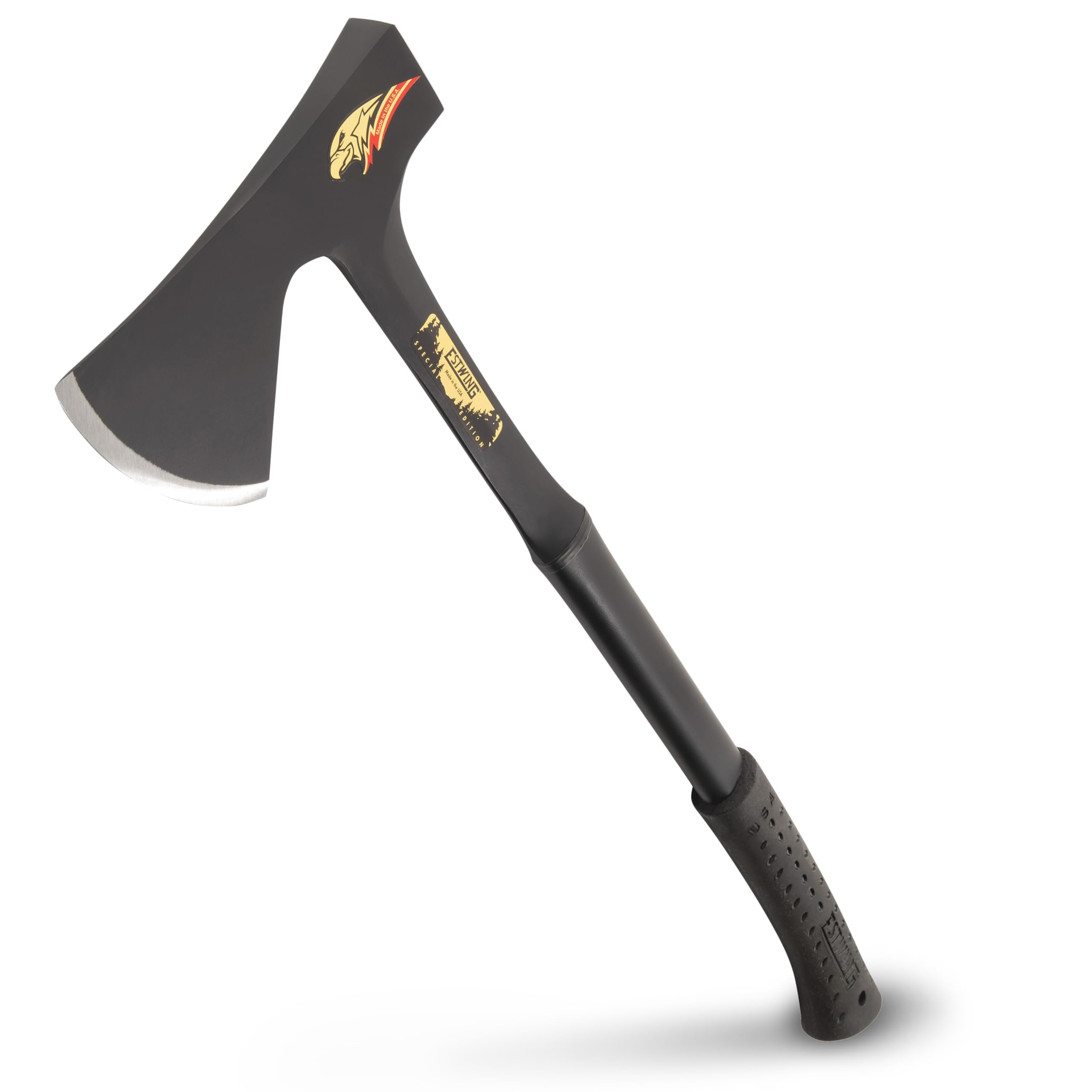 ESTWING Camper's Axe - 26" USA Made Special Edition Camping Ax with All Steel Construction & Shock Reduction Grip - E45ASE