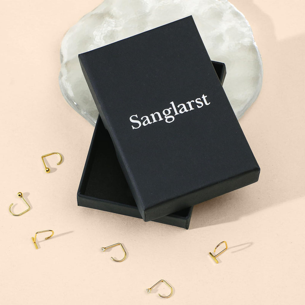 Sanglarst 925 Sterling Silver 14K Gold Plated Backless Half Hoop Earrings