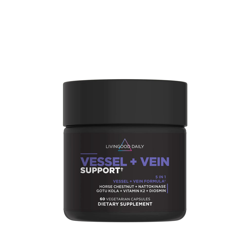 Livingood Daily Vessel & Vein Support, Circulation & Vein Support Supplement with Diosmin, Horse Chestnut, Nattokinase, Gotu Kola & Vitamin K2, Vascular & Vein Health Formula, Gluten Free, 60 Capsules
