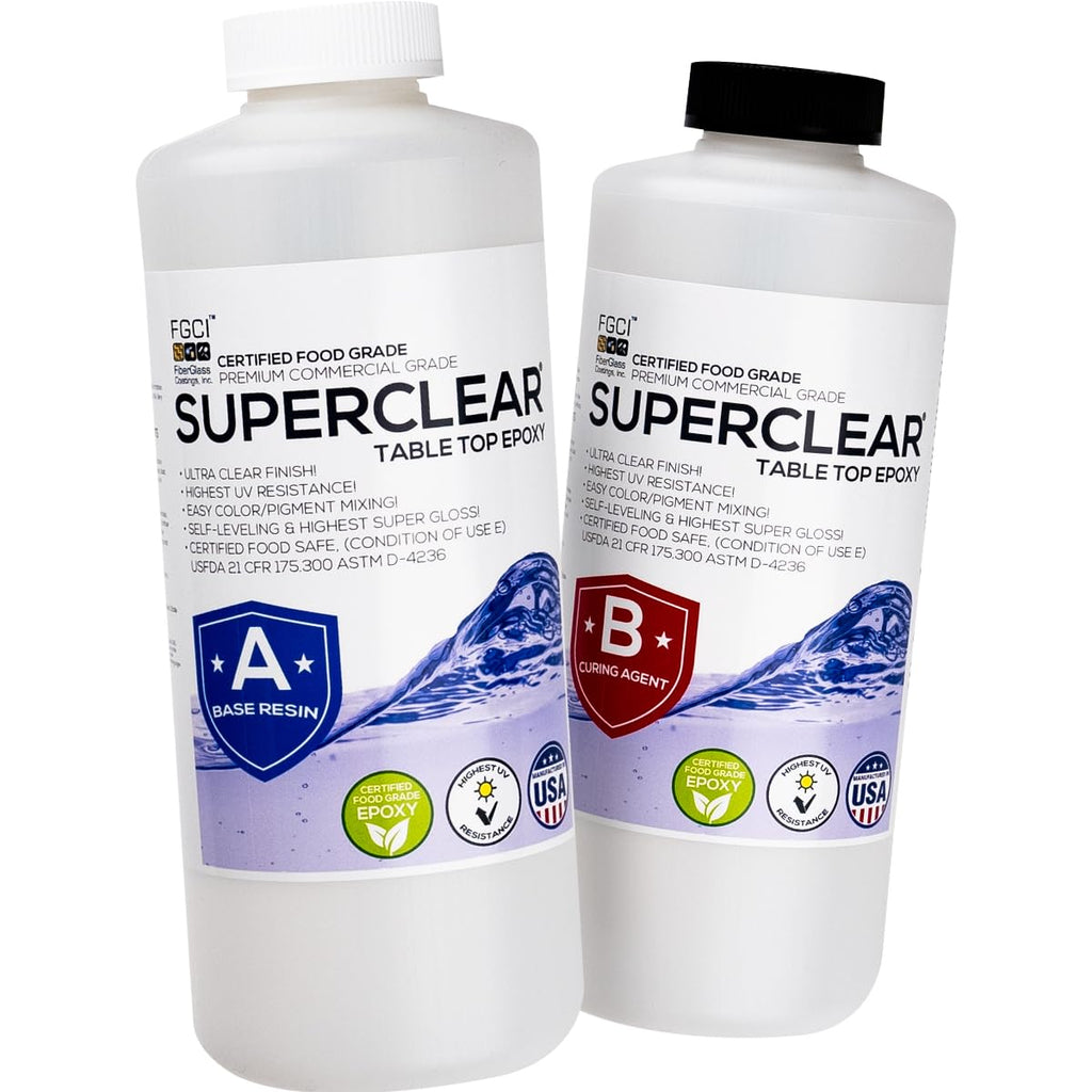 Superclear Table Top Epoxy Resin, Crystal Clear 1:1 Protective Coating for Tabletops, Bar Tops, Countertops, Anti-Yellowing UV Resistant, Made in the USA (64 OZ Without Kit)