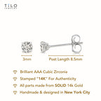 14k White Gold Solitaire Round Cubic Zirconia Stud Earrings Pushbacks 3mm