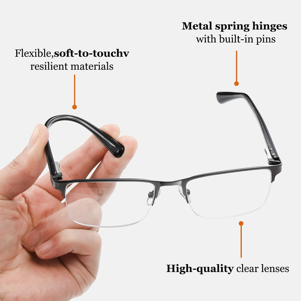 EYECEDAR 5 Pack Reading Glasses for Men Gunmetal Ultra-Thin Stainless Steel Frame Metal Spring Hinges Readers for Men and Women 1.75