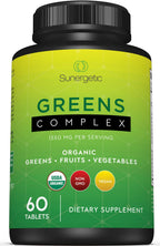 Sunergetic Premium USDA Organic Greens Superfood Tablets – Greens Superfood Powder Includes Veggies, Fruits & Polyphenols – Daily Greens Superfood Powder Supplement– 60 Greens Tablets