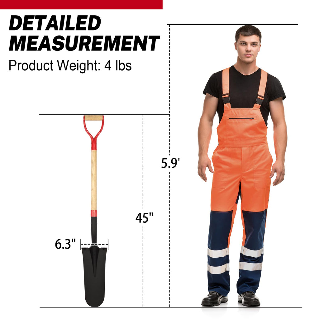 Nohovu Spade Shovel for Digging, Heavy Duty Shovel with D-Handle, Trench Shovel for Gardening, 45 Inches