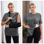 Deyeek Shoulder Surgery Shirts for Men Side Snap Short Sleeves Tear Away Shirts Rotator Cuff Dialysis Recovery Chemo Shirts