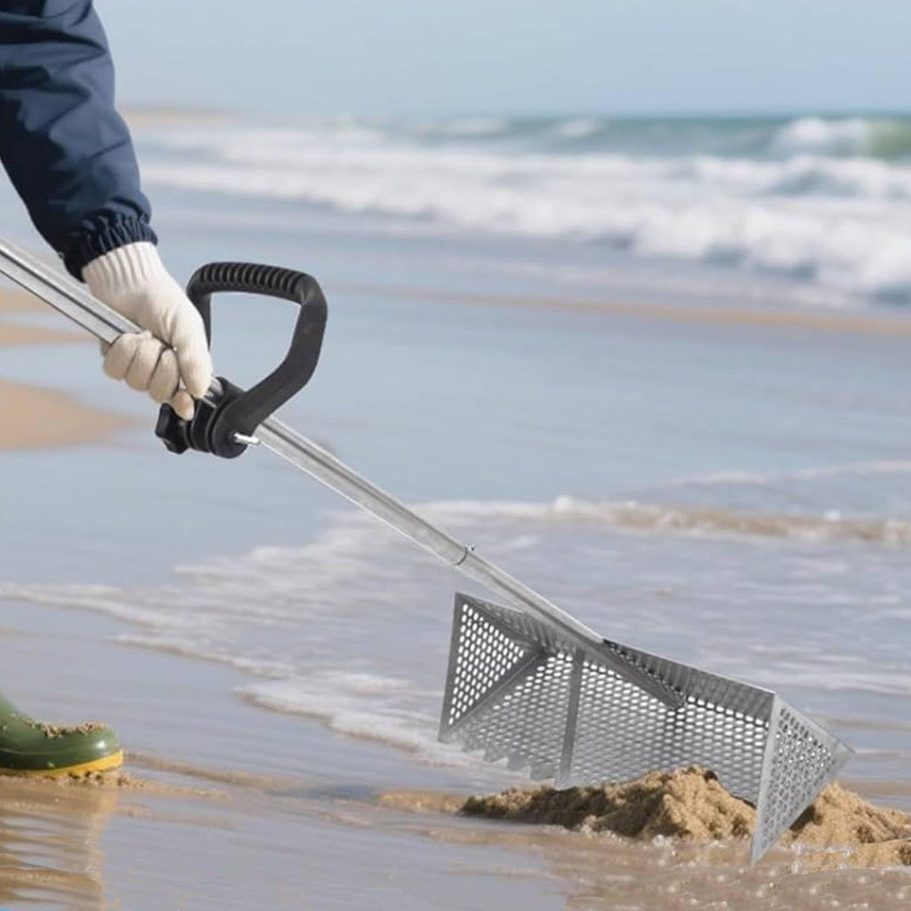 Sand Flea Rake, The Shark Tooth Screen Comes with A 16-Inch-Wide Drain Screen with A 51-Inch Handle, Detachable Sand Flea Rake, Shark Tooth Screen (Water Bucket not Included)
