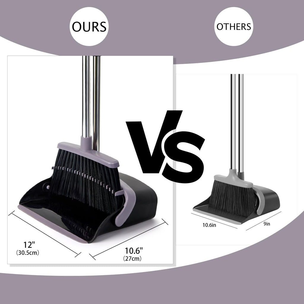 XXFLOWER Broom and Dustpan Set, Dustpans with Broom Combo for Home, Heavy Dust Broom and Dustpan Combo, Long Handle Dust Pan and Broom Set for Kitchen, Office, Pet Hair, Charcoal Color, Pack of 1
