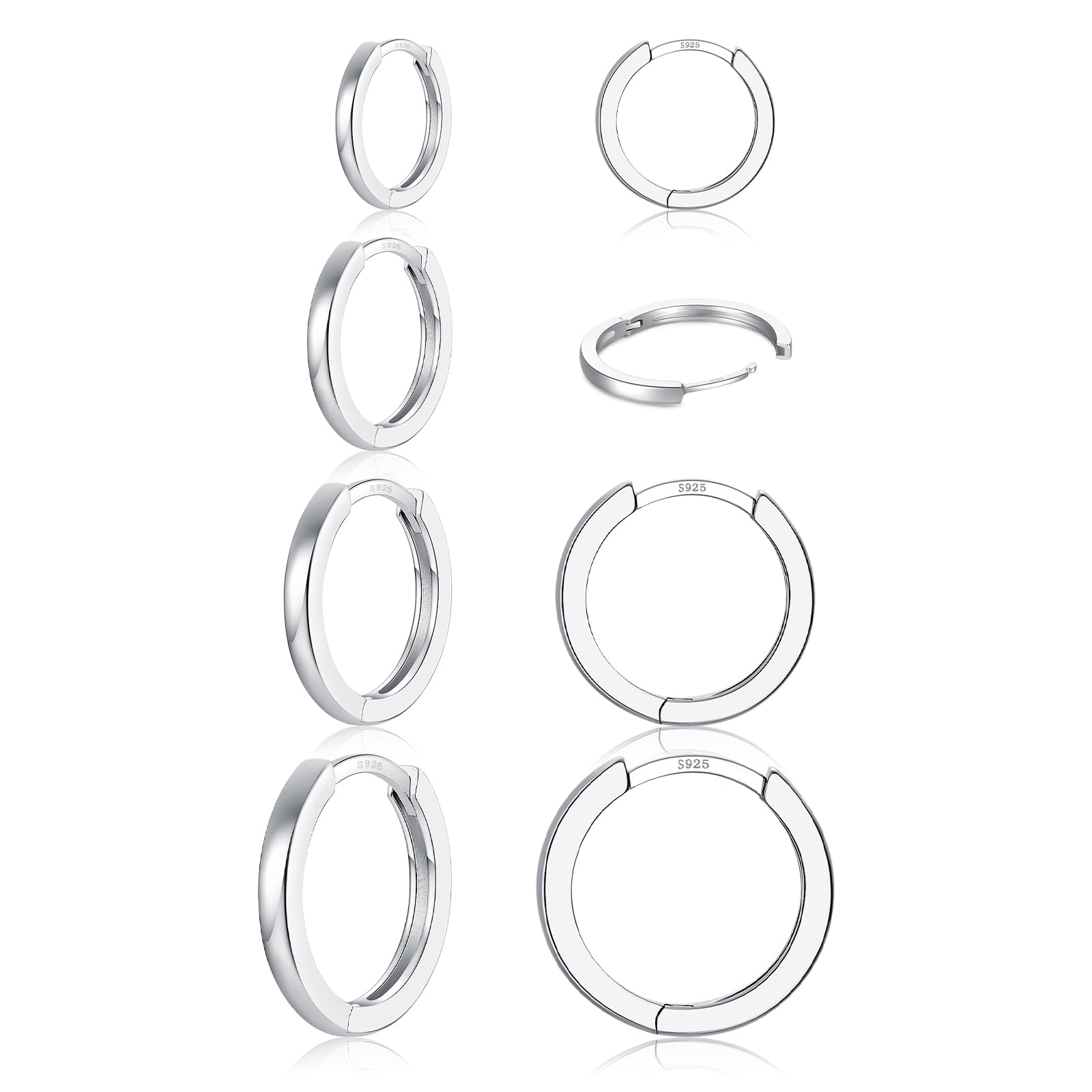 4 Pairs 925 Sterling Silver Small Huggie Hoop Earrings for Women Men