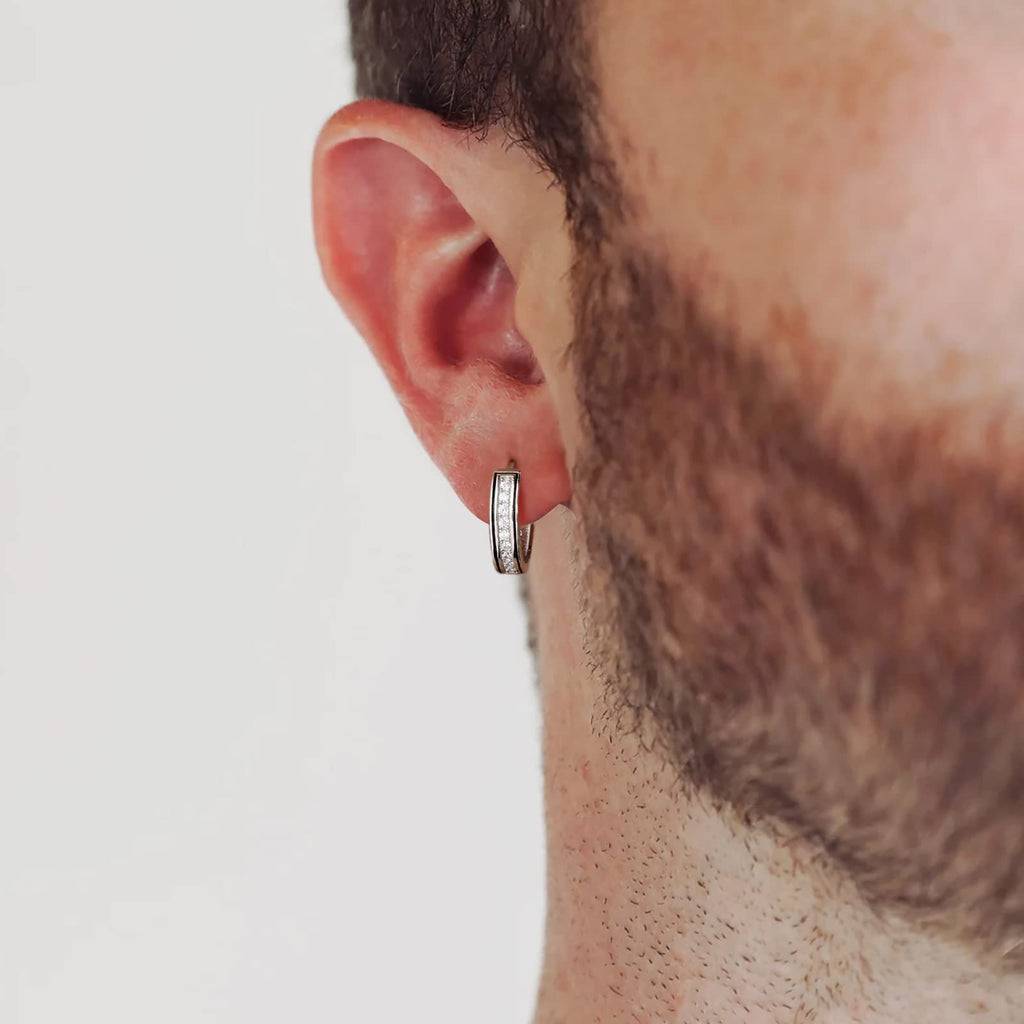 KRKC&CO Hoop Earrings Men, Sterling Silver, 14K/White Plated Hypoallergenic