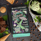 Bones Coffee Company Mint Invaders Flavored Coffee Beans, Whole Bean Coffee Medium Roast Low Acid, Mint Chocolate Chip Flavor (12 oz)