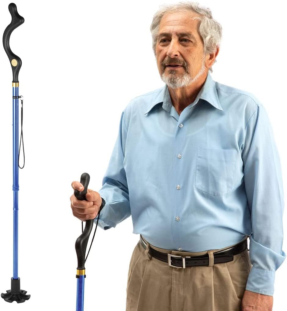 Medical king Walking Cane for Men and Walking Canes for Women Special Balancing - 10 Adjustable Heights - Self Standing Folding Cane, Portable Collapsible Cane, Comfortable (Blue)