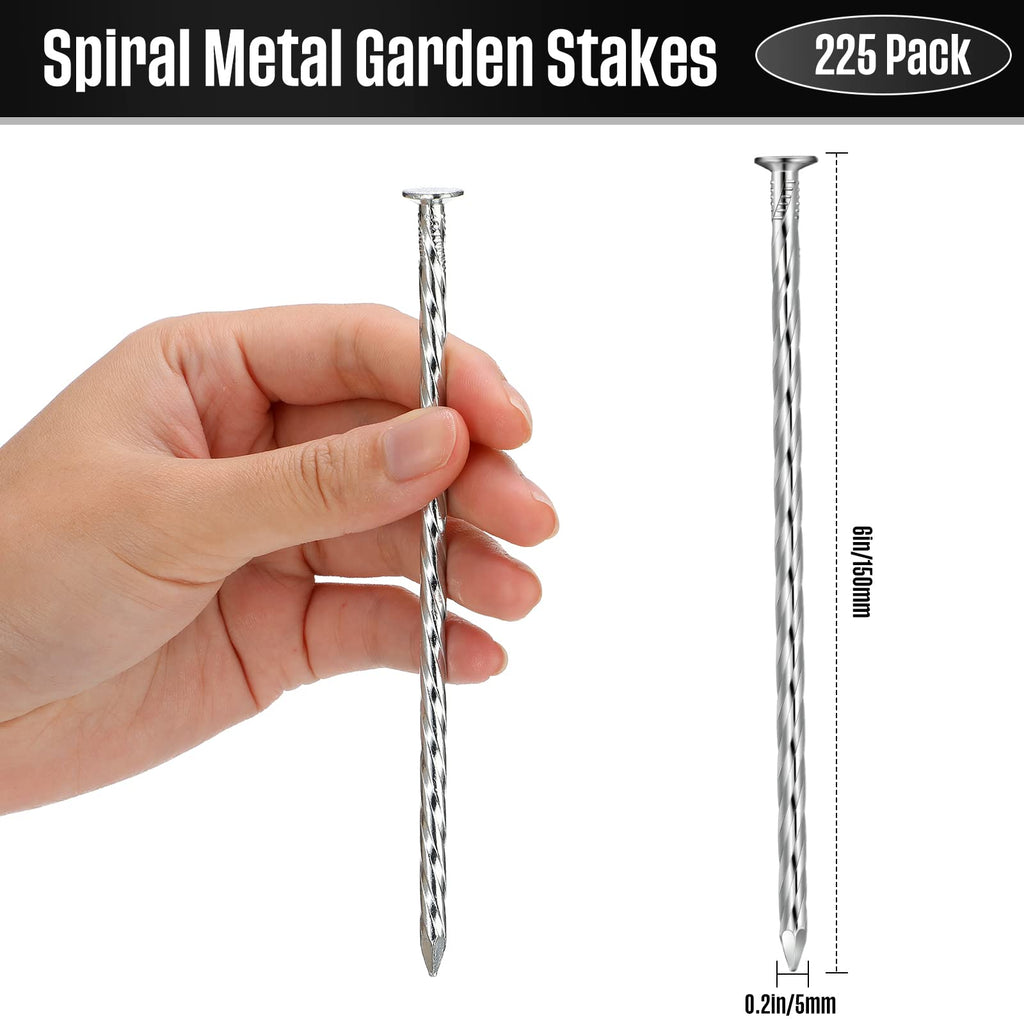 Nuenen 225 Pack 6 Inch Spiral Metal Landscape Spikes Artificial Turf Stakes Galvanized Grass Nails Heavy Duty Landscape Edging Anchoring Spikes for Artificial Turf Weed Barriers Paver Carpentry Tent