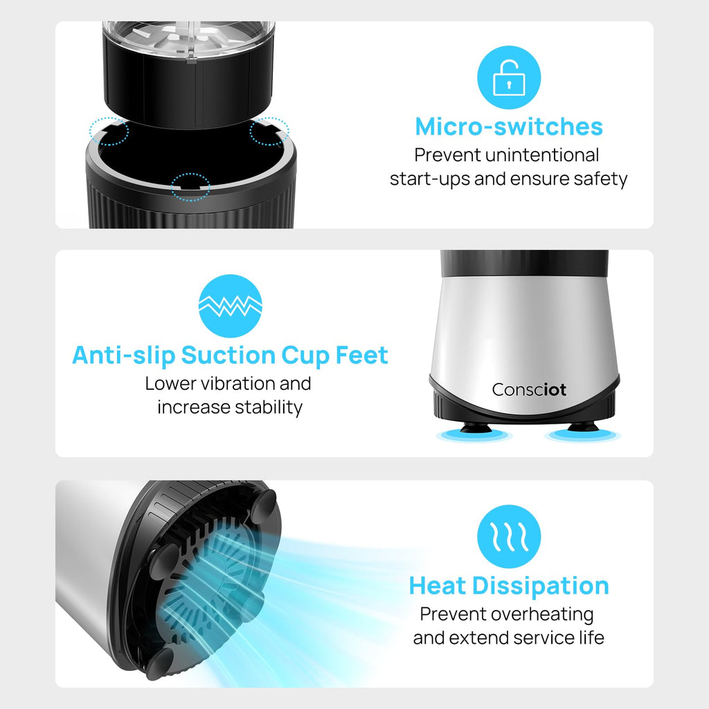 Consciot 11-Piece Blender for Kitchen and Personal Size, 900 Peak Watts