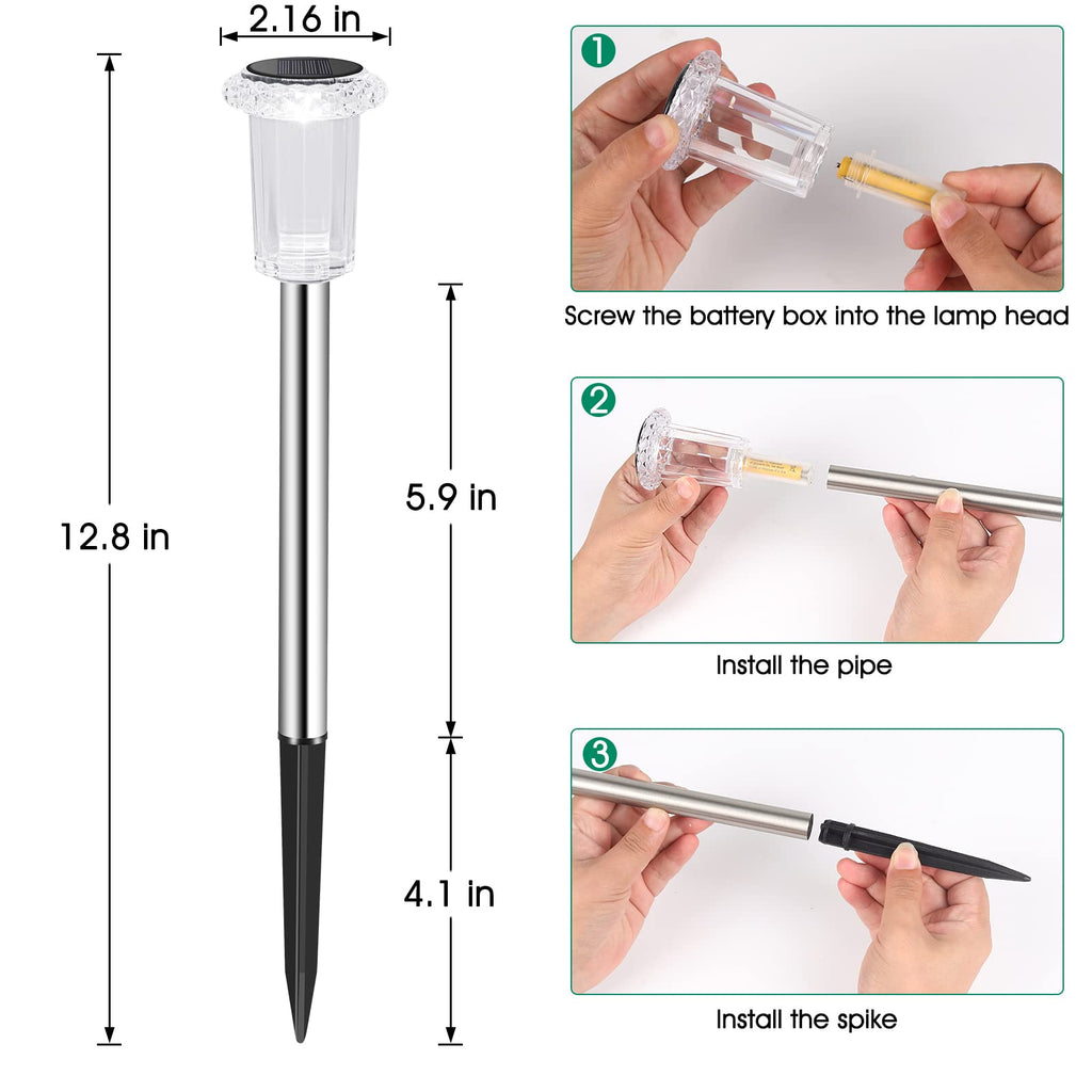 Eyrosa Solar Outdoor Lights, 10 Pack Waterproof Stainless Steel Solar Stake Lights for Pathway Garden Yard Path Walkway Driveway Lawn Patio Outside Decor, Cool White