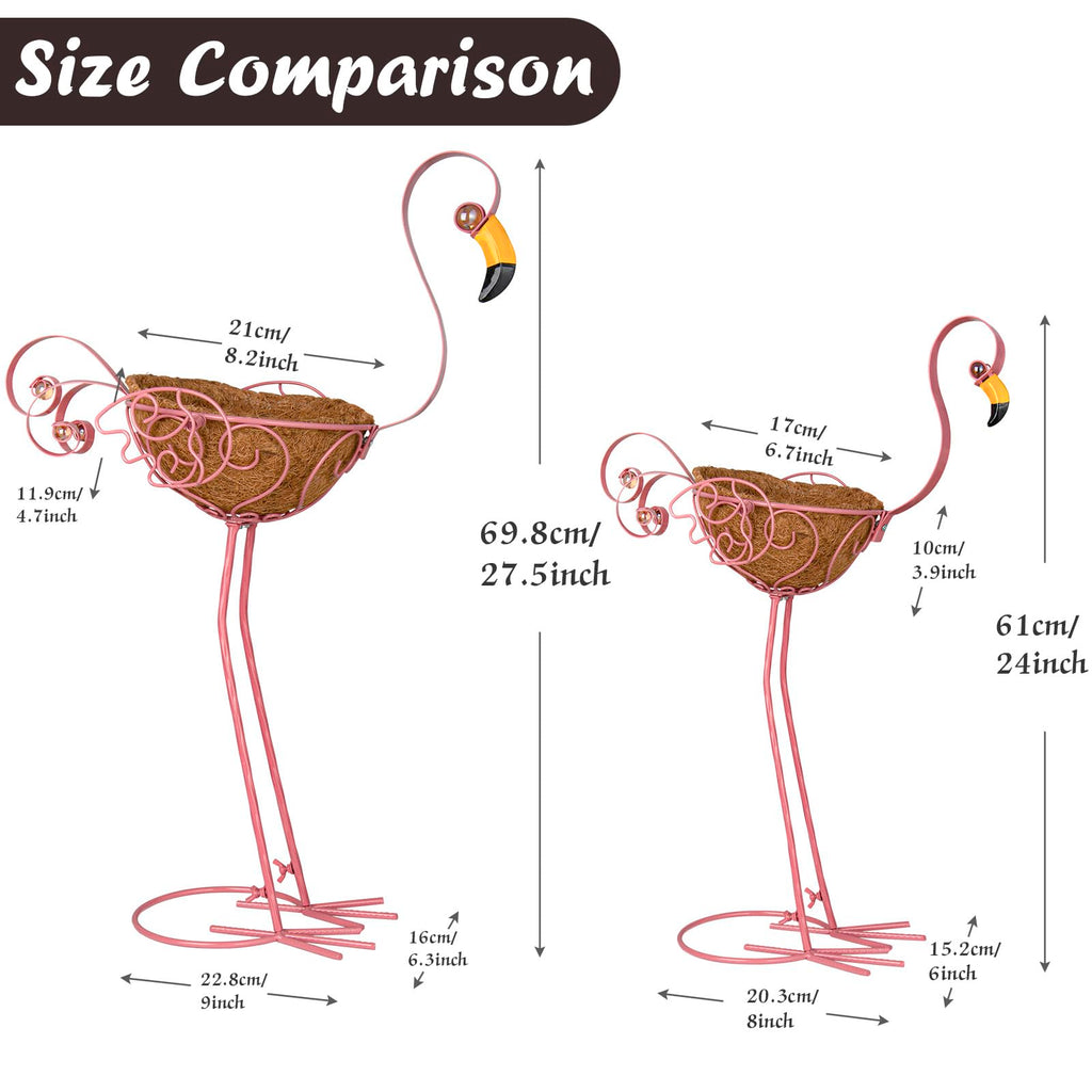 SUNREEK Set of 2 Pink Flamingo Outdoor Planters with Basket, Metal Flamingo Planter for Indoor Outdoor Garden Yard Decor (Flamingo-Planter)