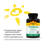 Country Life Vitamin D3 5000 IU for Immune and Bone Health, Calcium Absorption, and Colon Health - Sustainable Source from Lanolin, Available in Various Strengths