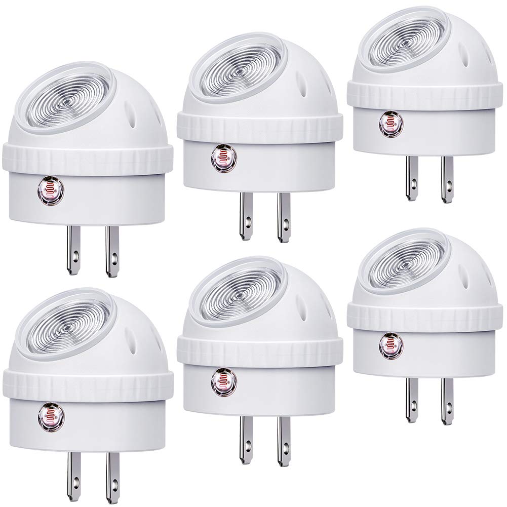 Emotionlite Plug-in Night Lights, Neutral White LED Nightlight, 360° Rotation, Dusk to Dawn Sensor, Kids, Adult, Bedroom, Hallway, Bathroom,Kitchen, Stairways, Corridor, 6 Pack