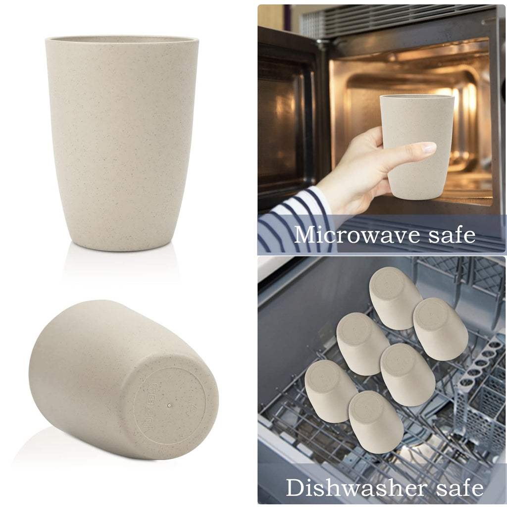 Wrova Wheat Straw Cups 6 PCS Good Alternative to Plastic Reusable Cups 12 oz Unbreakable Drinking Cup Reusable Dishwasher Safe Water Plastic Glasses Beige
