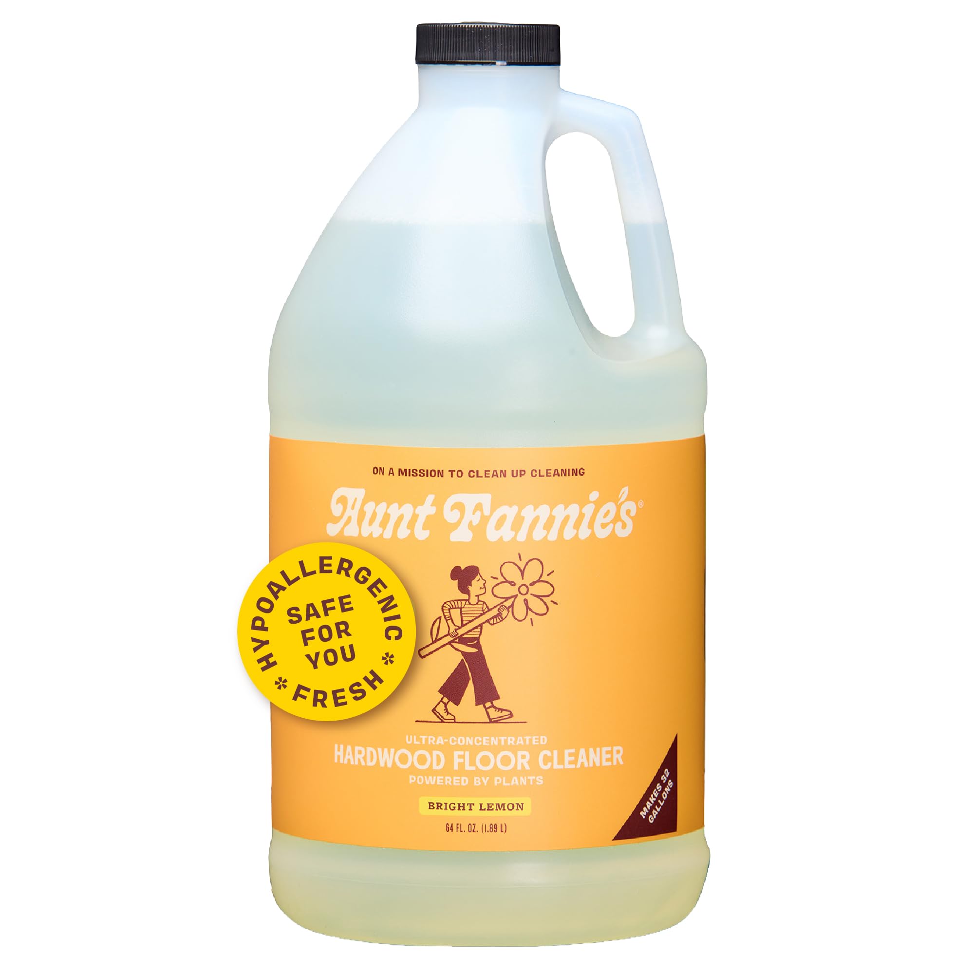 Aunt Fannie's Ultra Concentrated Hardwood Floor Cleaner, Vinegar-Free Plant Based Hardwood Floor Cleaner for Mopping, Bright Lemon Scent, 64 oz. (Pack of 1)