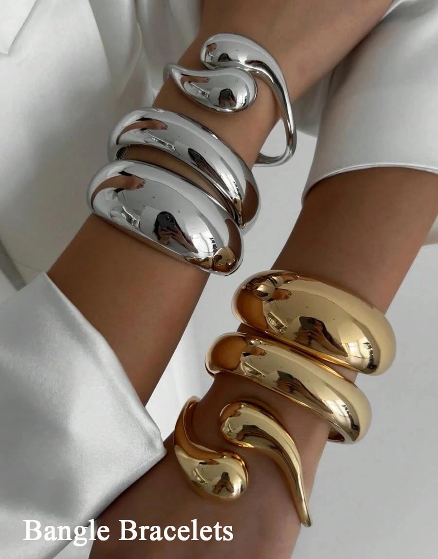 SAMOCO 3Pcs Chunky Gold Bangle Bracelets for Women