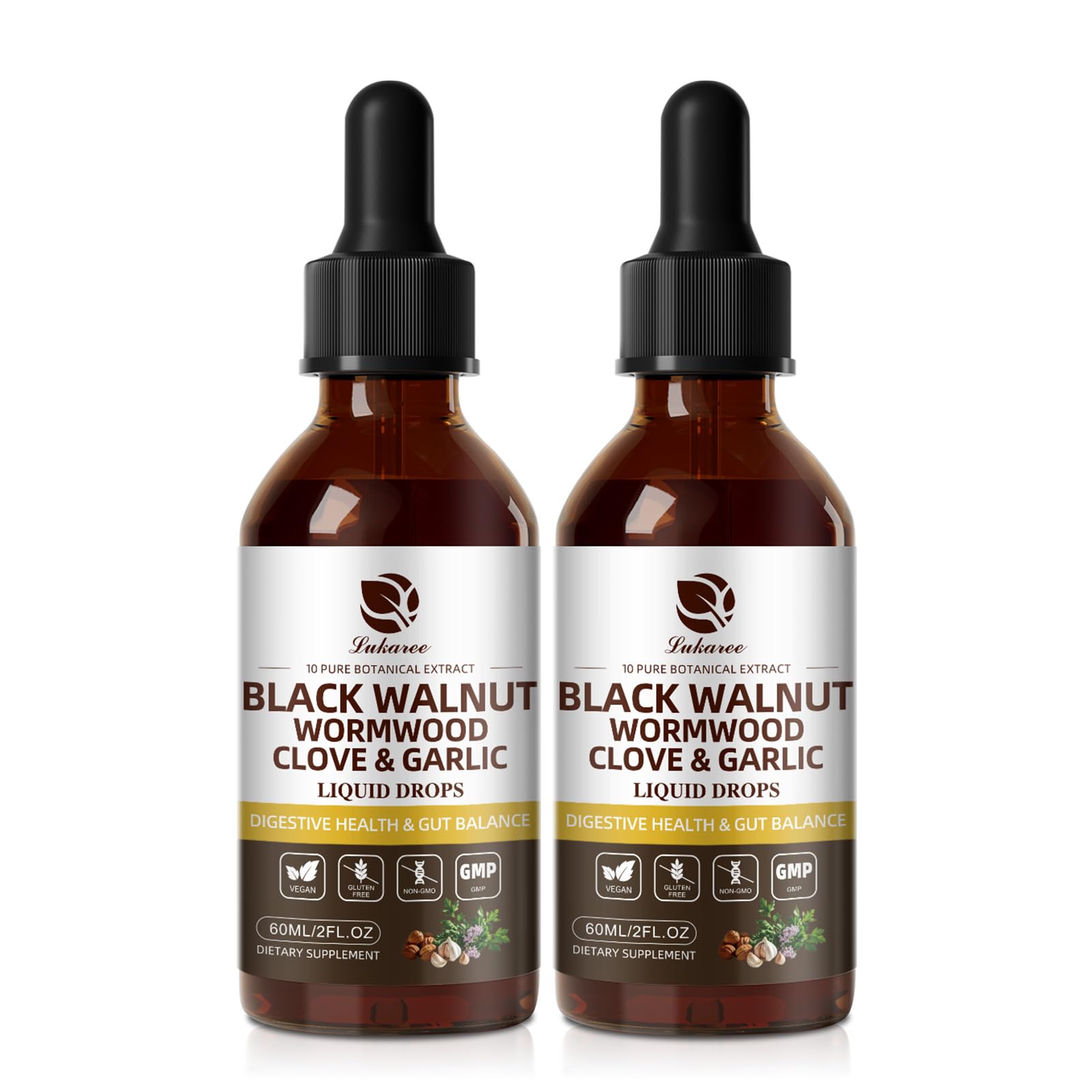 Lukaree Wormwood Black Walnut Clove Cleanse for Humans Tincture – Rapid Gut Detox & Digestive Health with Garlic Pumpkin Seeds Soursop Oregano, 10:1 Ultra-Concentrated Liposomal Tech 98% Absorption