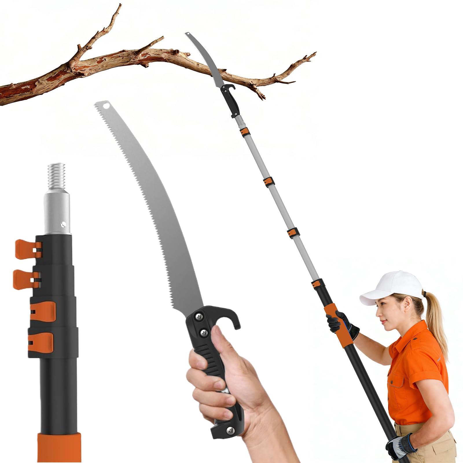 AgiiMan 26FT Reach Pole Saws for Tree Trimming, Pole Saw with 5-20FT Telescoping Extension Pole, Pruning Saw with 19" 3X Detachable Saw, Non-Slip Handle, Tree Trimmer for Garden Palms Shrubs