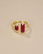 SNGIA 18K Gold Plated Color Enamel Rectangular Adjustable Open Statement Ring for Women Burgundy Red Ivory White Mocha Taupe Emerald Green Cobalt Blue Pearl White Lime Green Geometric Cuff Jewelry