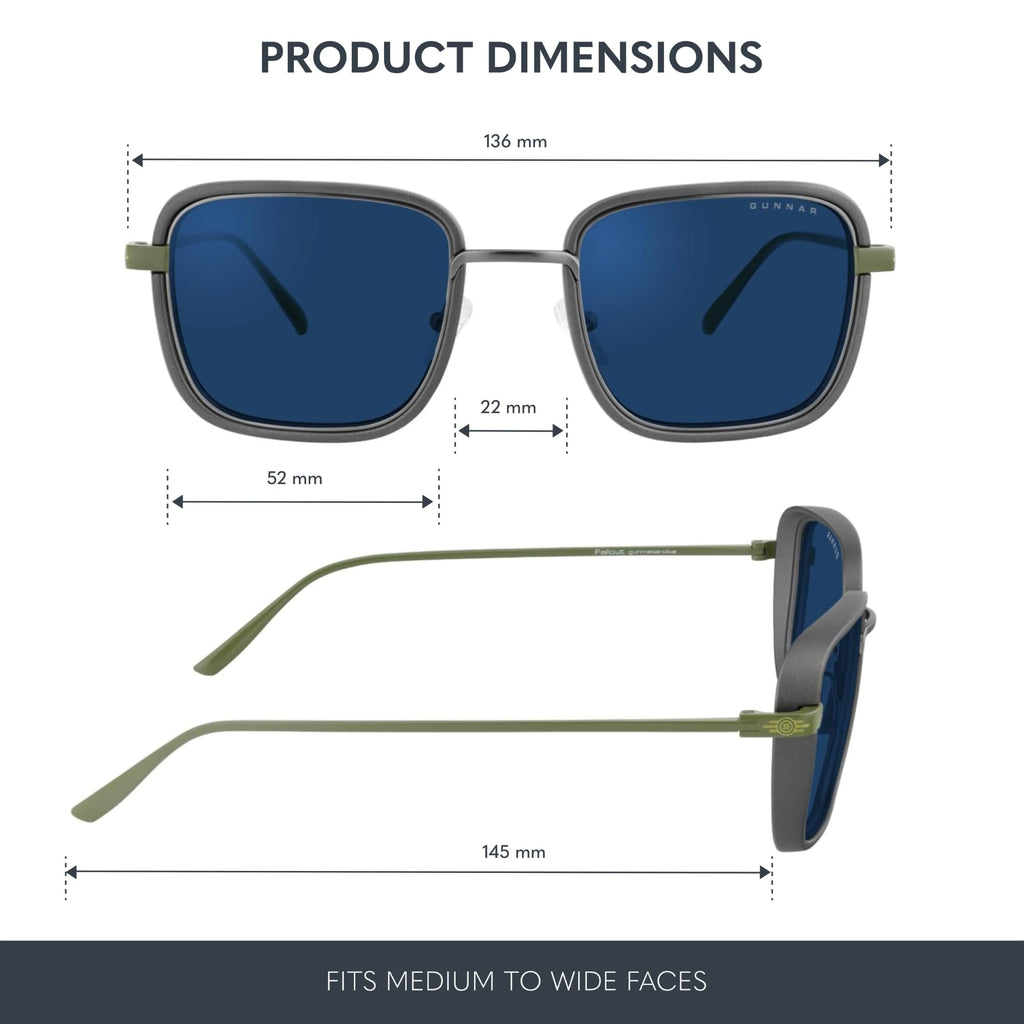 GUNNAR Sunglasses - Fallout Vault 33 Olive Sun Lens - Blue Light Blocking For Outdoor Screen Viewing