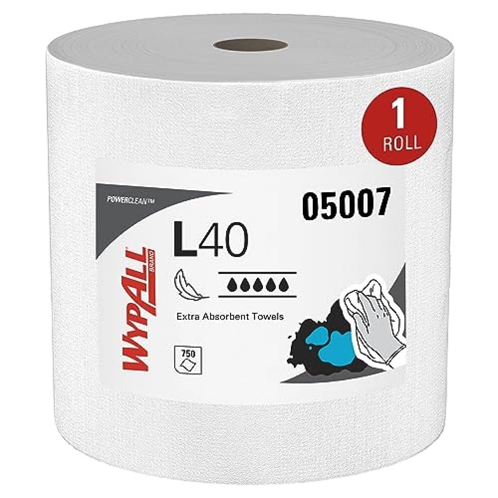 WypAll PowerClean L40 Extra Absorbent Towels, Jumbo Roll 750 Sheets (05007)
