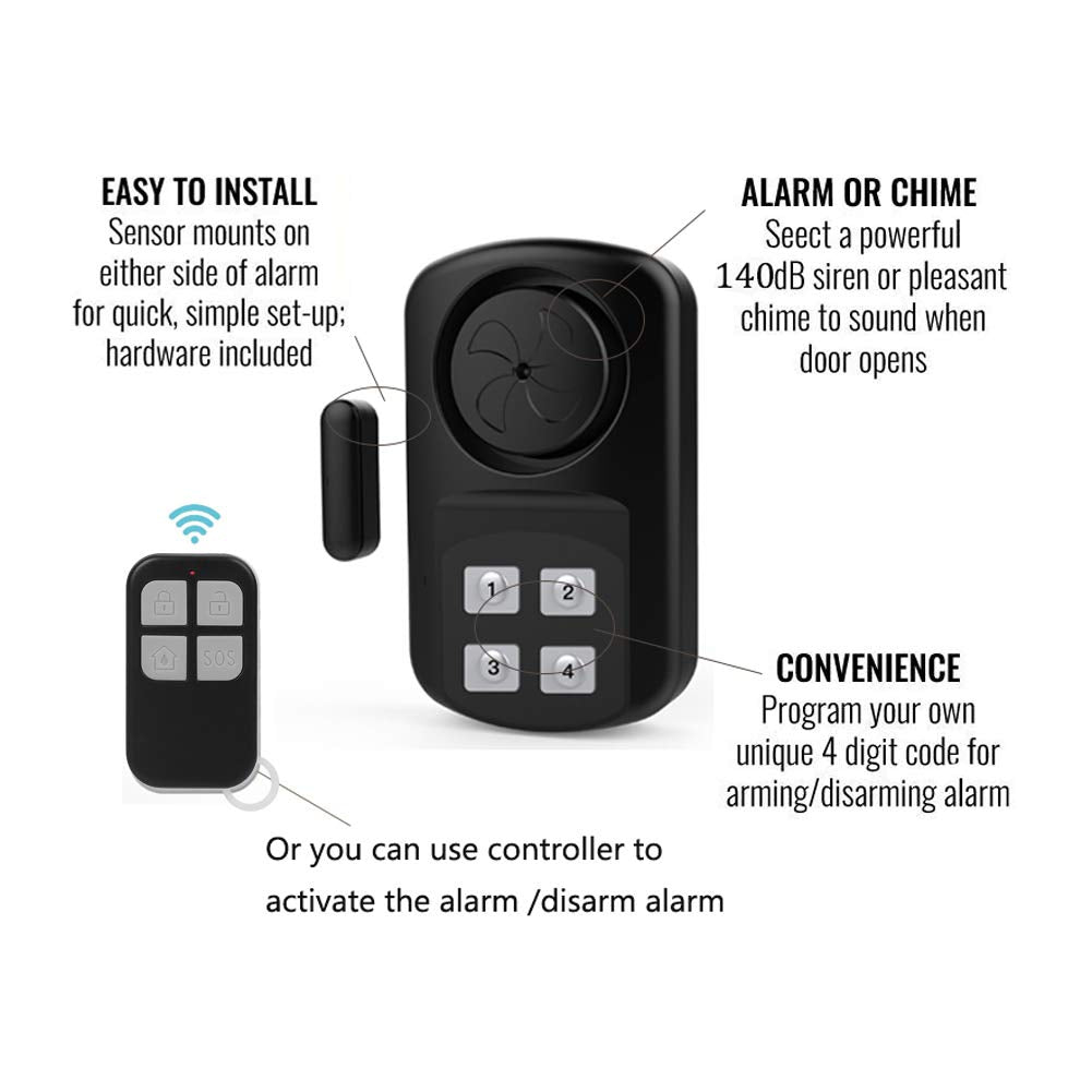 HENDUN Outdoor Door Alarm with Remote Keypad, Waterproof IP67,Inground Pool Safety Alarm,Gate Open Sensor, 140 dB Super Loud, Prying Door Entrance Alert (1 Pack)