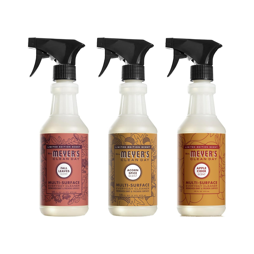 Mrs. MEYER'S CLEAN DAY Multi-Surface Cleaner 3 Pack Variety 16 OZ Each, 1 CT (Acorn Spice + Apple Cider + Fall Leaves)
