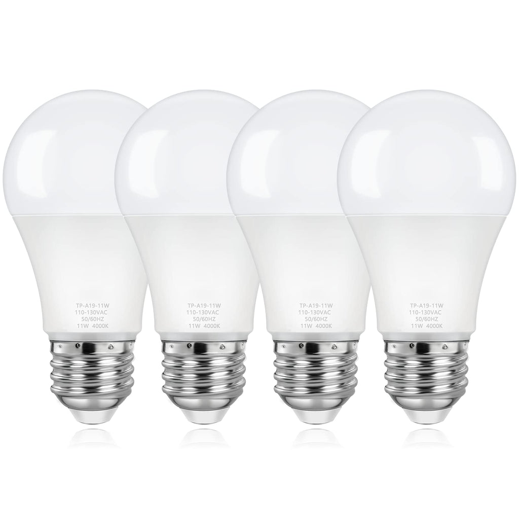 ASOMST 4-Pack A19 Light Bulbs, 100W Equivalent LED Bulb, Neutral White 4000K 1100LM 11W, Non-Dimmable E26 Base Bright Lighting, CRI 85+, No Flicker
