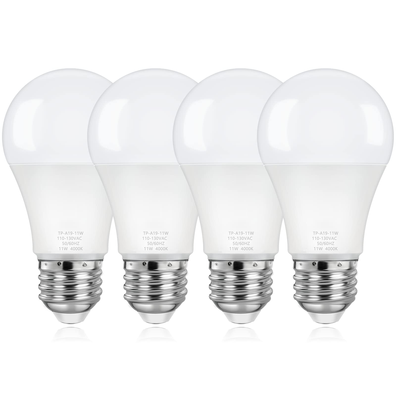 ASOMST 4-Pack A19 Light Bulbs, 100W Equivalent LED Bulb, Neutral White 4000K 1100LM 11W, Non-Dimmable E26 Base Bright Lighting, CRI 85+, No Flicker