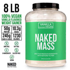 NAKED Vegan Mass - Vanilla Vegan Weight Gainer - 1,230 Calories, NSF Certified, Non-GMO, Soy & Gluten Free, No Artificial Ingredients - 8LB Bulk - 11 Servings