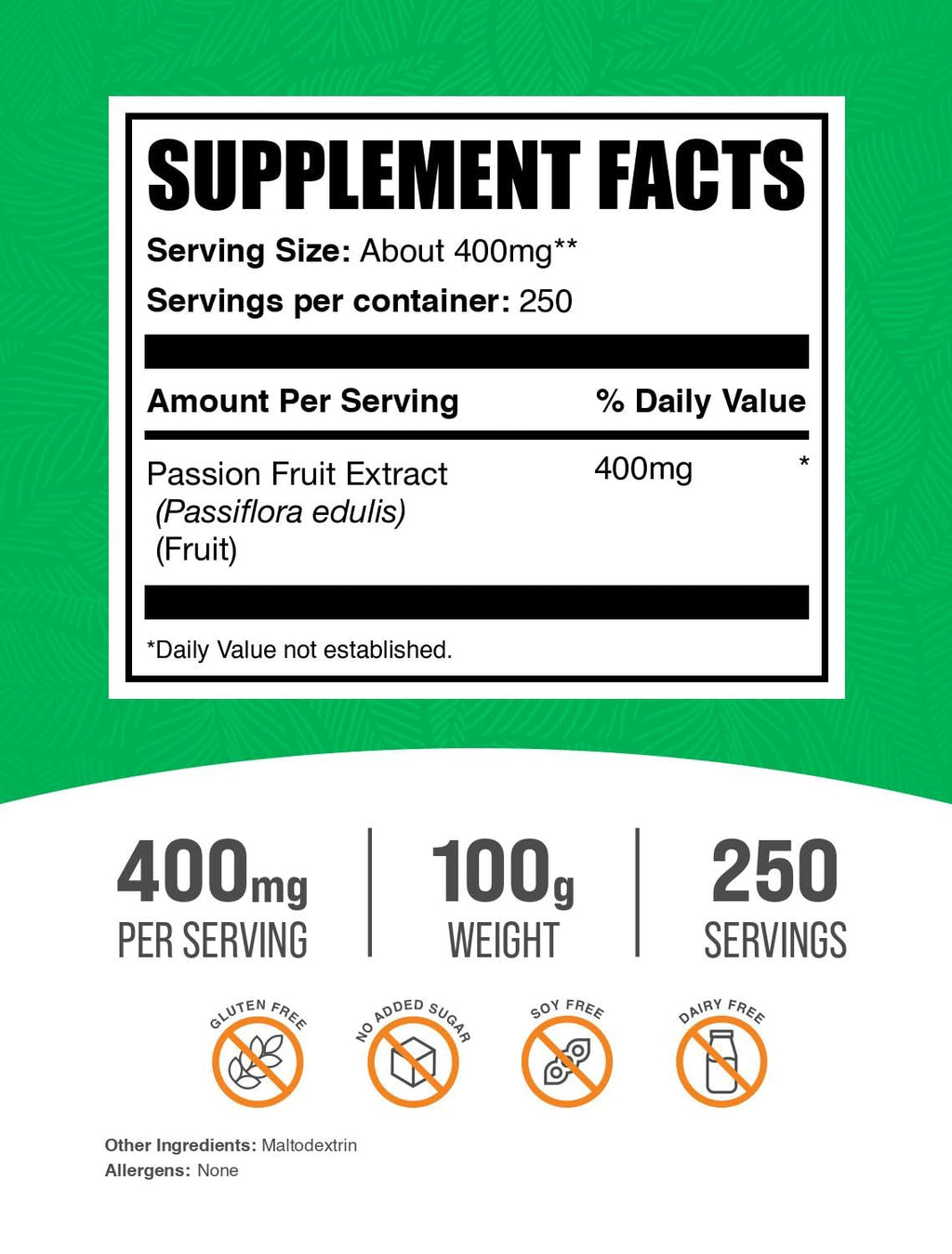 BulkSupplements.com Passion Fruit Extract Powder - Passion Fruit Powder - Gluten Free & No Added Sugar, 400mg per Serving, 100g (3.5 oz) (Pack of 1)