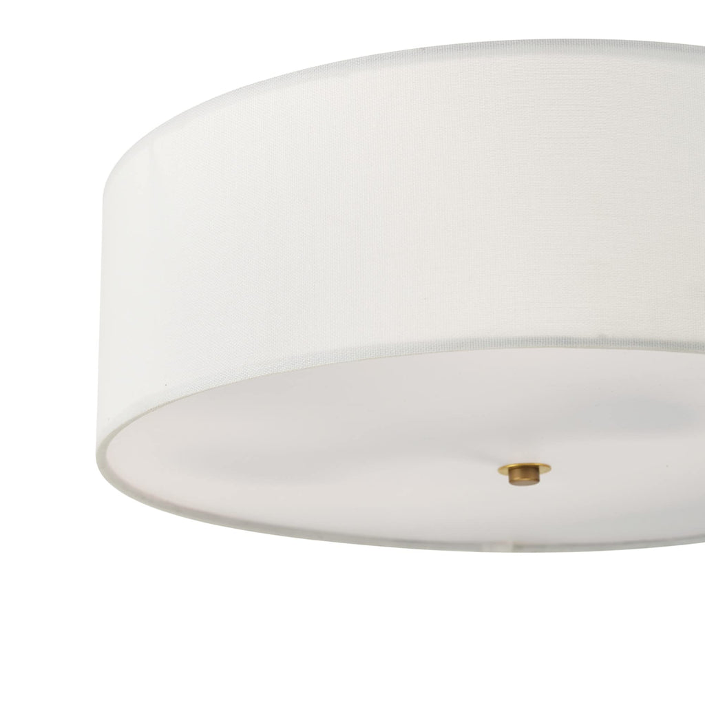 Globe Electric 2-Light Flush Mount Ceiling Light, Matte Brass Finish, White Linen Shade, E26 Base, Dimmable, Minimalist Home Lighting, 60998