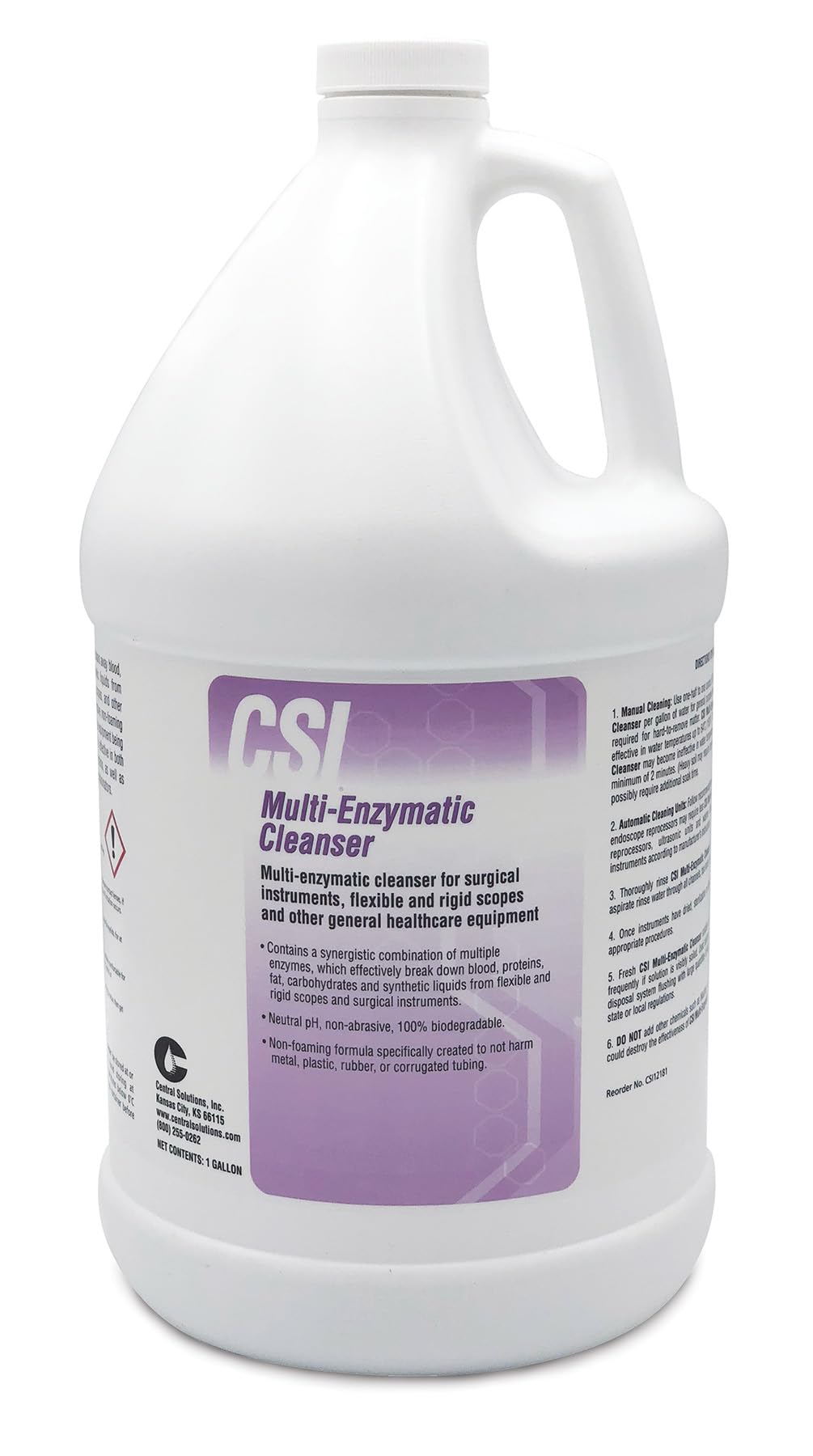 CSI Central Solutions Multi Enzymatic Cleanser - Hospital Grade Medical Instrument Cleaner for Presoak and Manual Processing, 1 Gal