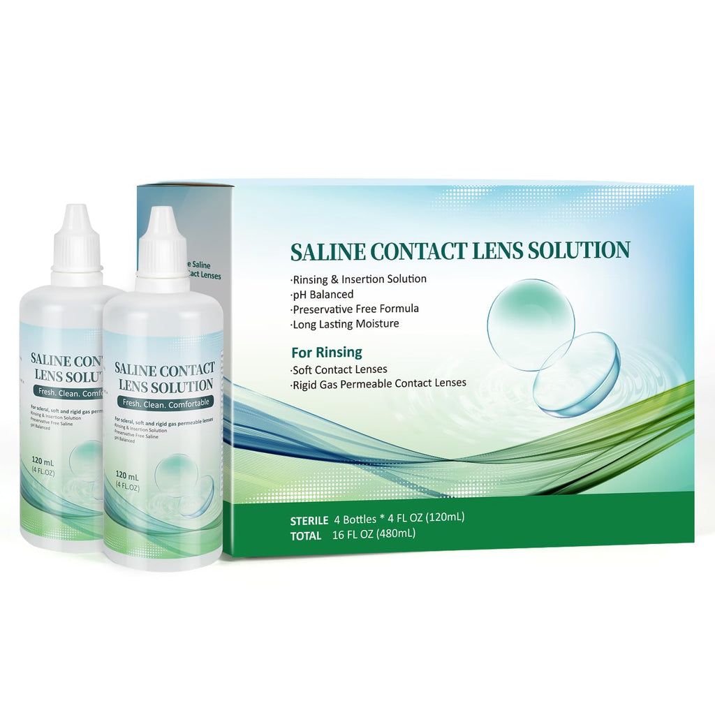LIFVEAN Saline Contact Lens Solution Rinsing & Insertion Gentle Saline Solution for Soft & Rigid Gas Permeable Lenses Travel-Friendly 4 Fl Oz - 4 Pack