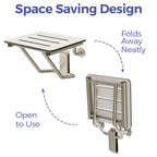 Stardrix 18" x 16" ADA Compliant Phenolic White Folding Shower Seat Bench, Wall Mount Foldable Bathroom Shower Chair with Stainless Steel Support, 400 lbs Capacity