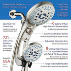 Hotel Spa AquaCare As-Seen-On-TV High Pressure Handheld/Rain 50-mode 3-way Shower Head Combo with Adjustable Arm - Anti-clog Nozzles, Tub & Pet Power Wash, 6 ft. Stainless Steel Hose, Nickel Finish