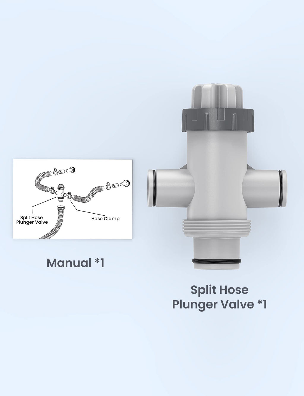 POOLHACKER Pool Fittings Dual Split Hose Plunger Valve, Pool Parts Replacement Shut-Off Valve with Dual inlets for Above Ground Pool