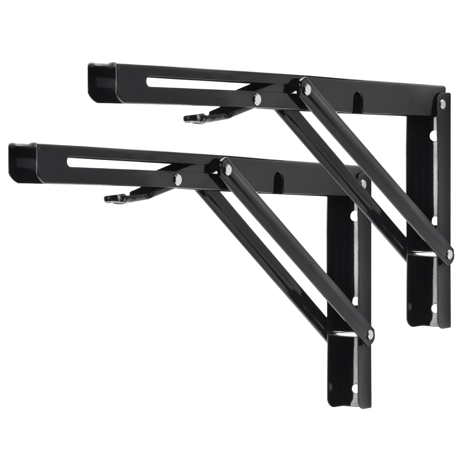 YUMORE Folding Shelf Brackets, 14 Inch Heavy Duty Collapsible Shelf Bracket, Black DIY L Bracket for Workbench Folding Table Hinge, Max Load: 330lb, 2 Pack