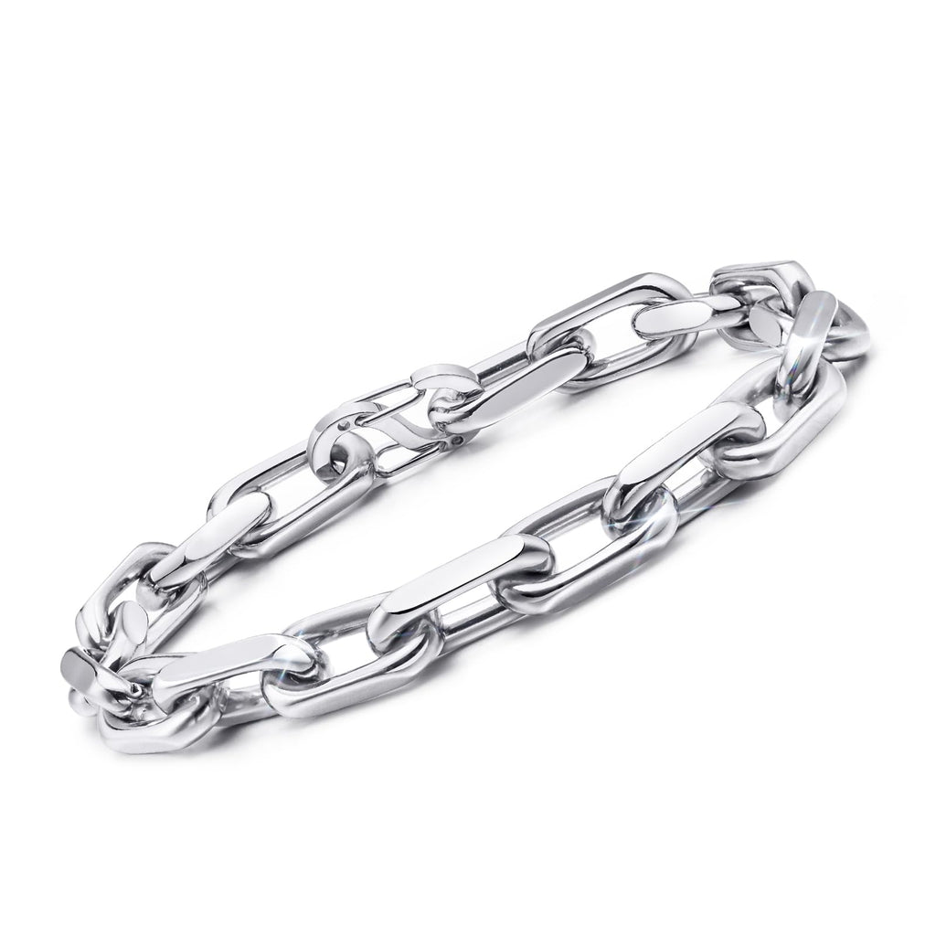 VNOX Link Chain Bracelets for Men - Cool Mens Bracelets Diamond-Cut Paperclip Solid Chain Bracelet Chunky Stainless Steel Jewelry Trendy Gifts for friend Teen (Silver, 8)
