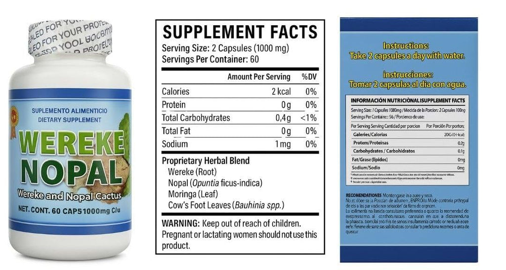 Wereke & Nopal Capsules – 60 Count (1000 mg Each) – Natural Herbal Supplement – Traditional Mexican Blend – Supports Overall Wellness & Balance – by Lo + Natural