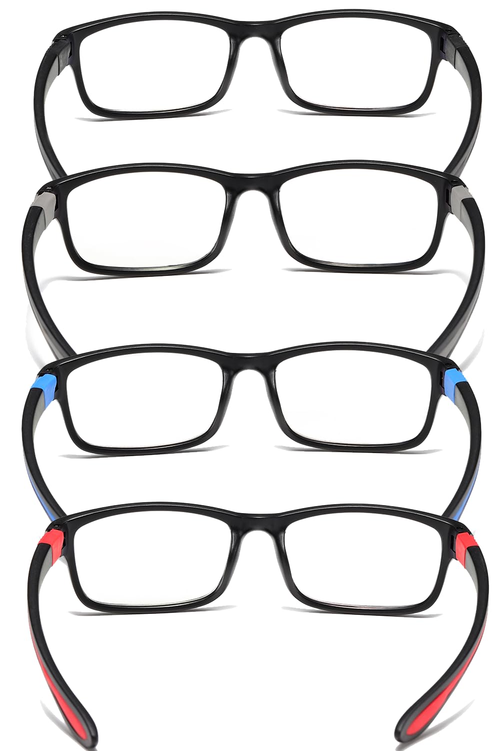 JOON-joon Reading Glasses Men 4 Pairs Ultra Light TR90 Sports Style Blue Light Blocking Readers+2.0