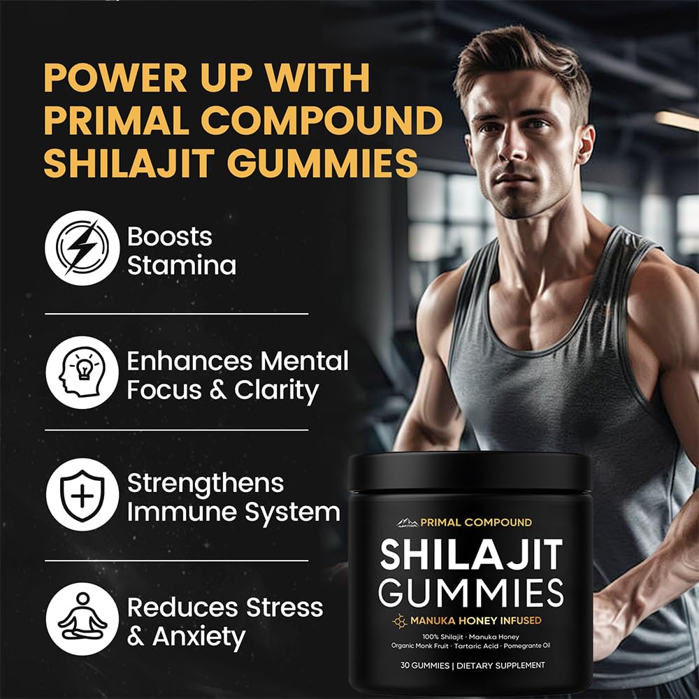 TOGOLIUN Primal Compound Shilajit Gummies for Men,with Manuka Honey, Organic Monk Fruit & Fulvic Acid, Shilajit Gummies Supplements, 30 Gummies