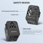 EPICKA Universal Travel Adapter, GaN International Plug Adapter with 3 USB-C 70W PD Fast Charging & 2 USB-A Adaptor All-in-one Wall Charger for USA EU UK AUS (TA-105 Pro, Black)