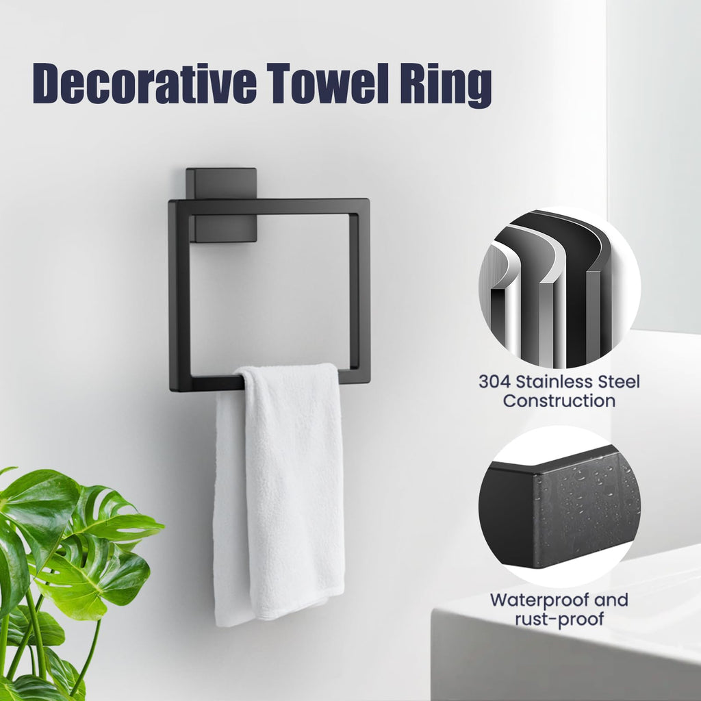 UPRONE Bathroom Hardware Accessories Set: Bath Towel Bar Set, Towel Racks for Bathroom Wall Mounted, SUS304 Stainless Steel (Matte Black, 7-Pieces)