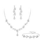 EleQueen Women's Simulated Pearl Wedding Jewelry Set, Cubic Zirconia Marquise Floral Bridal Necklace Earrings Bracelet Sets