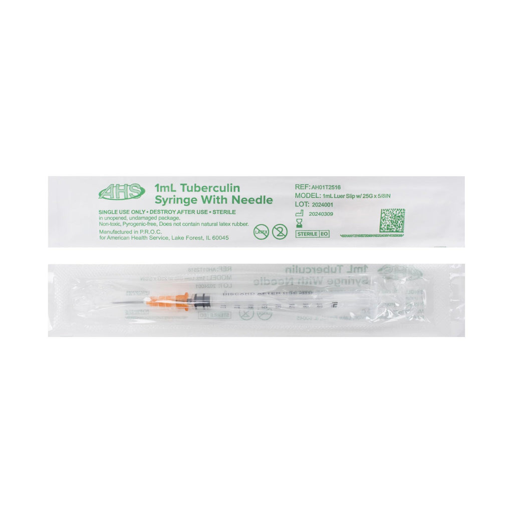 Generic 100 Pack, 1mL Tuberculin Syringes with Needle Luer Slip Syringe Individually Packaged (1mL, 25G x 5/8in), Clear